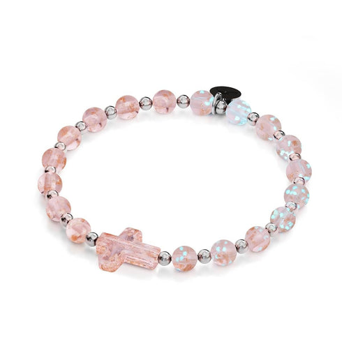 Rosenwasser | Silber | Glühwürmchen-Glaskreuz-Armband